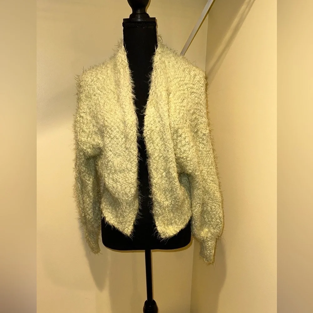 LOUNA NEON LIGHT GREEN FUZZY OPEN FRONT CARDIGAN